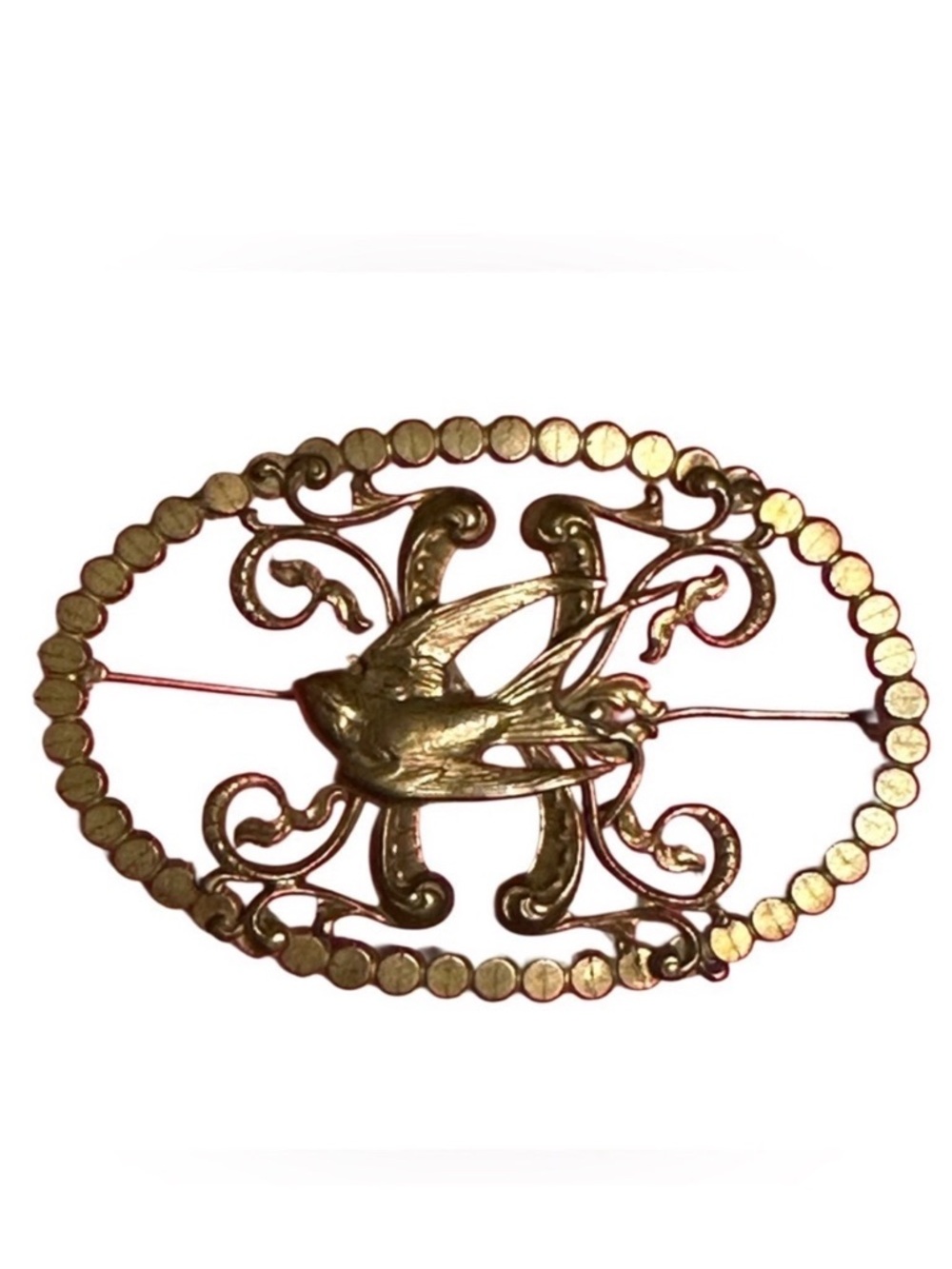 1892-1910 ANTIQUE Victorian gold plated brass Swallow bird brooch exquisite